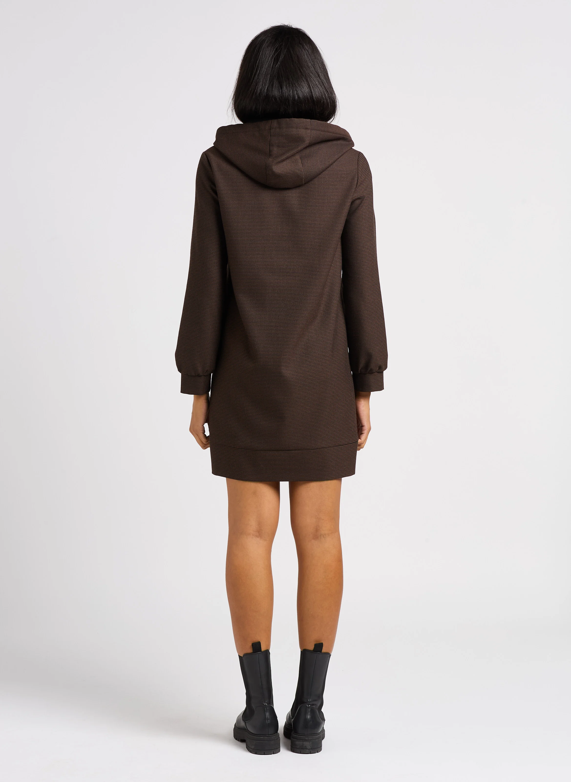 Robe courte ample à capuche| Marron