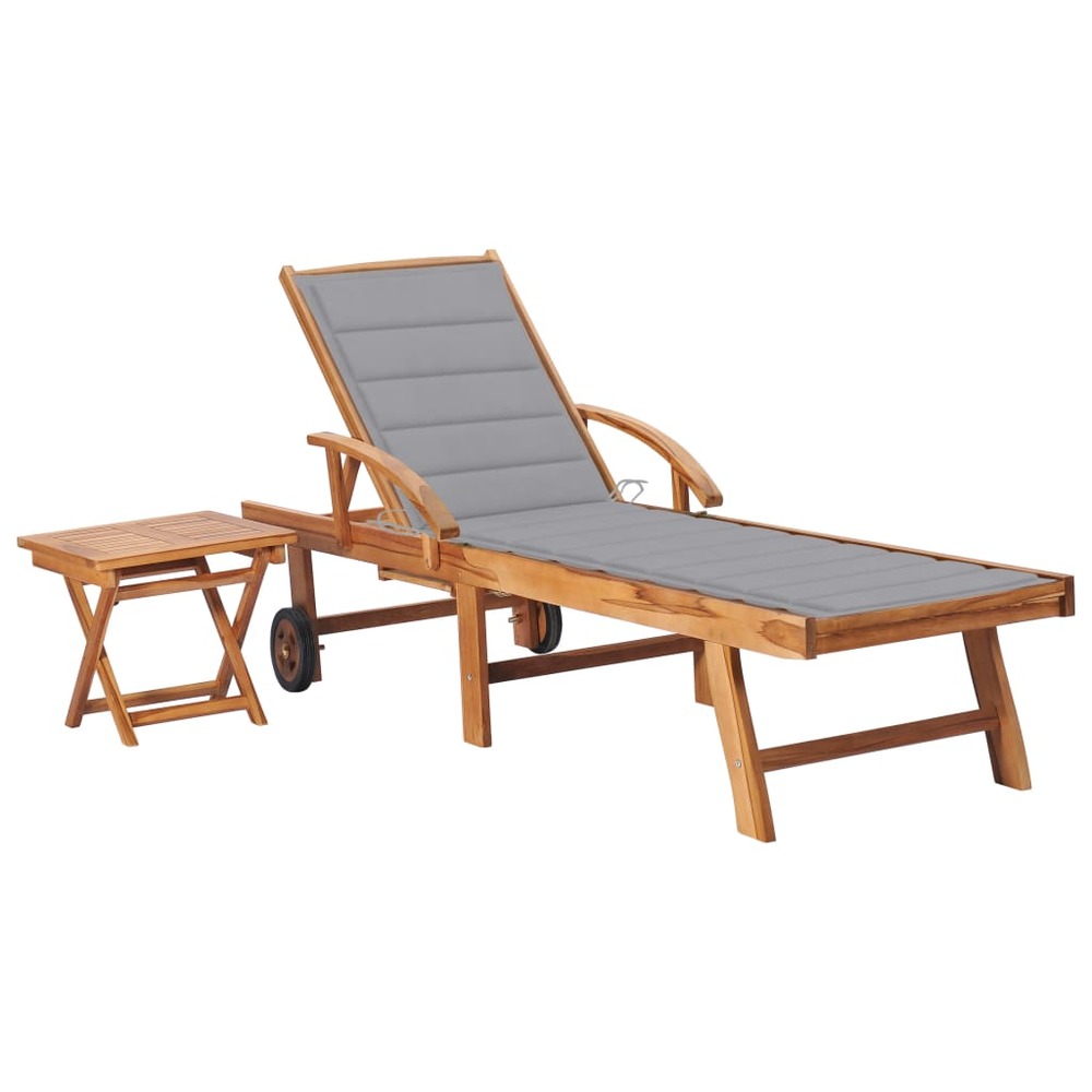Transat chaise longue bain de soleil lit de jardin terrasse meuble d'extérieur avec table et coussin bois de teck solide 02_0
