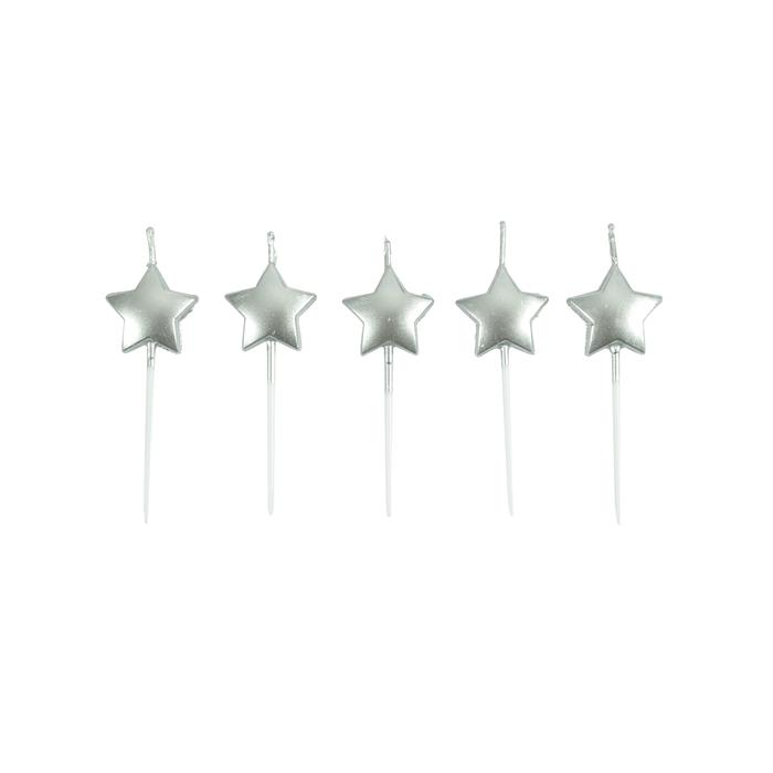 SET 5 BOUGIES FORME ETOILE 3D PIC PLASTIQUE 3CM ARGENT