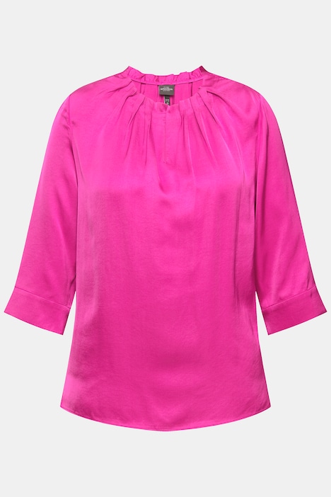 Bluse, gekräuselter Ausschnitt, 3/4-Arm