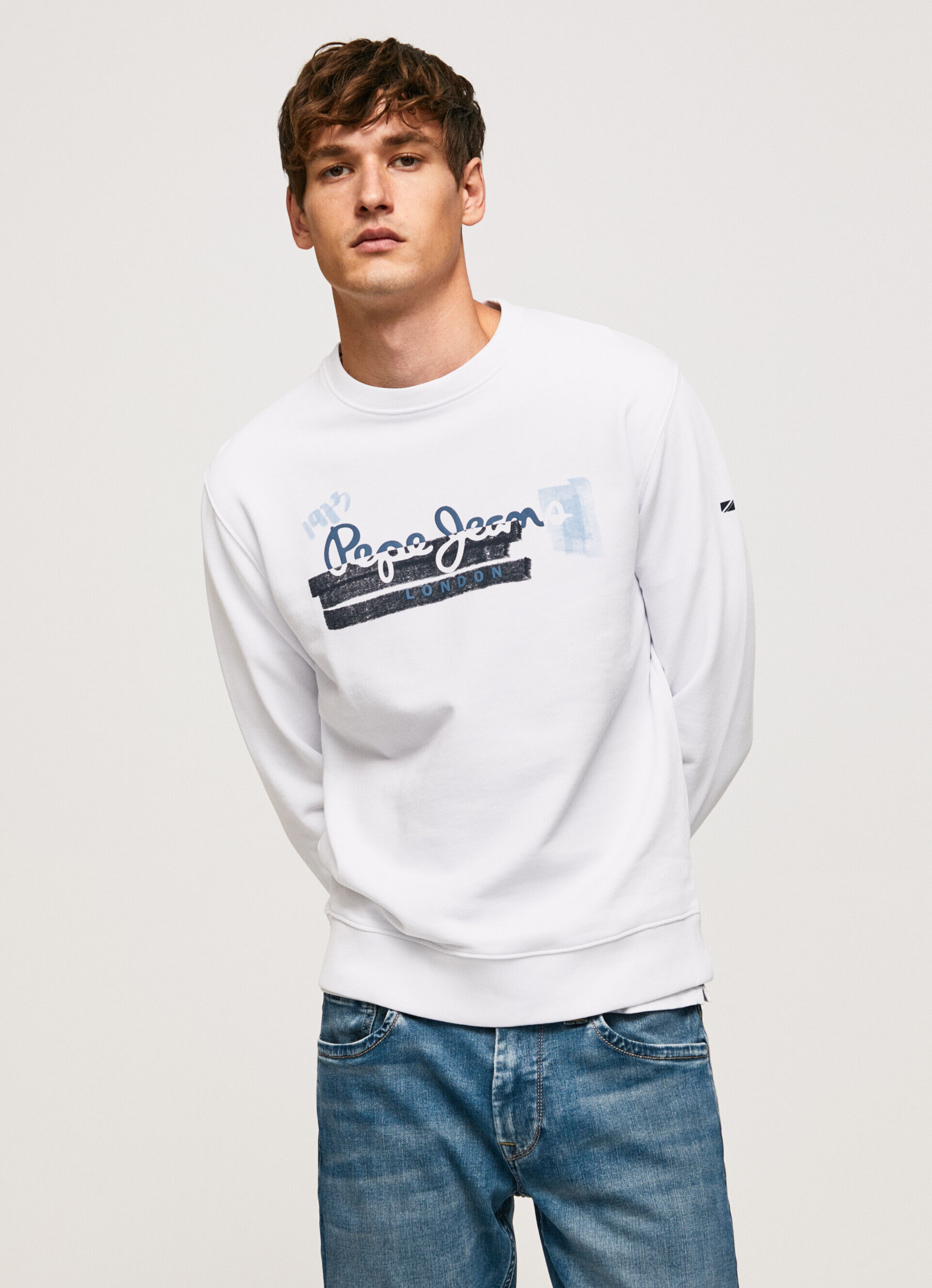 Moletom de algodão com gola redonda - branco