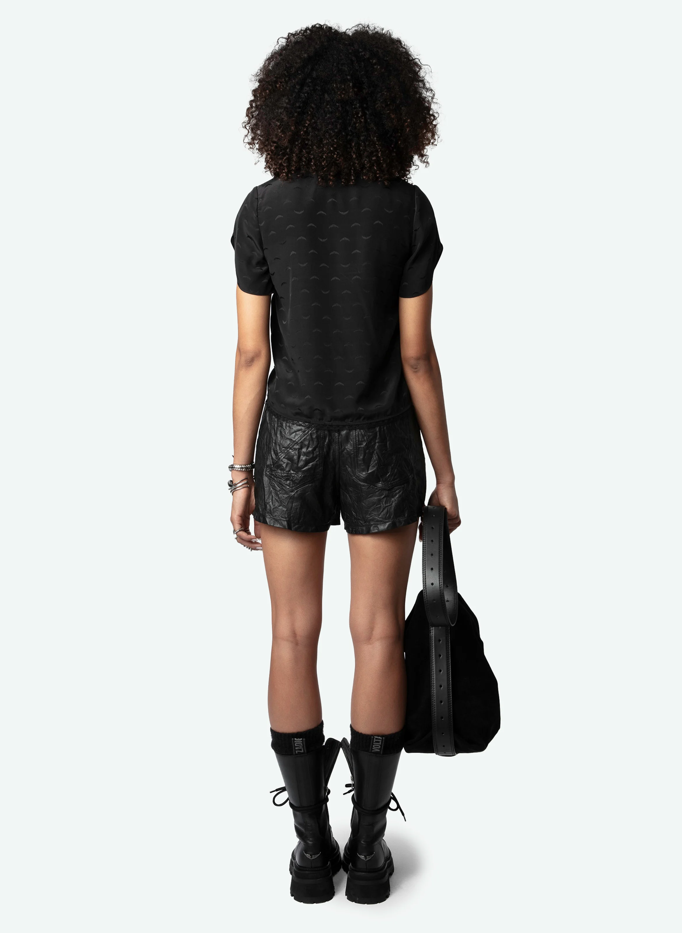 TIFFINY - Chemise col V en soie | Noir