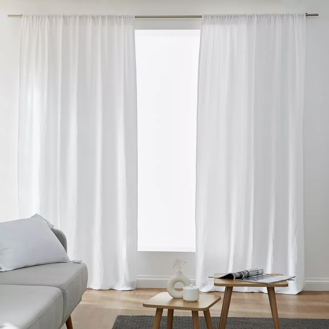 Rideau gaze de coton galon fronceur (180 x 240 cm) Gaïa Blanc chantilly