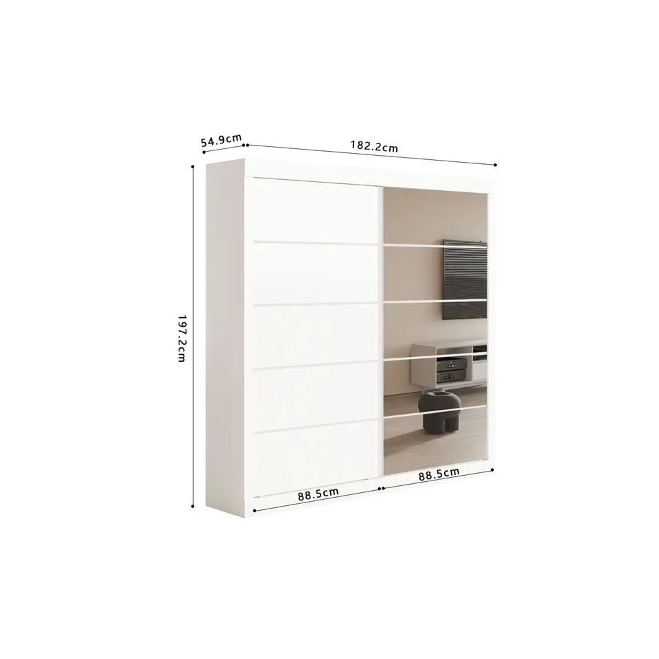 Interiax Kledingkast 'Mila' - Wit - Schuifdeurkast - 197x182x52 cm