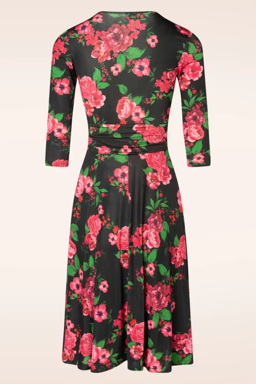 Vintage Chic for Topvintage Aria floral swing jurk in zwart en roze