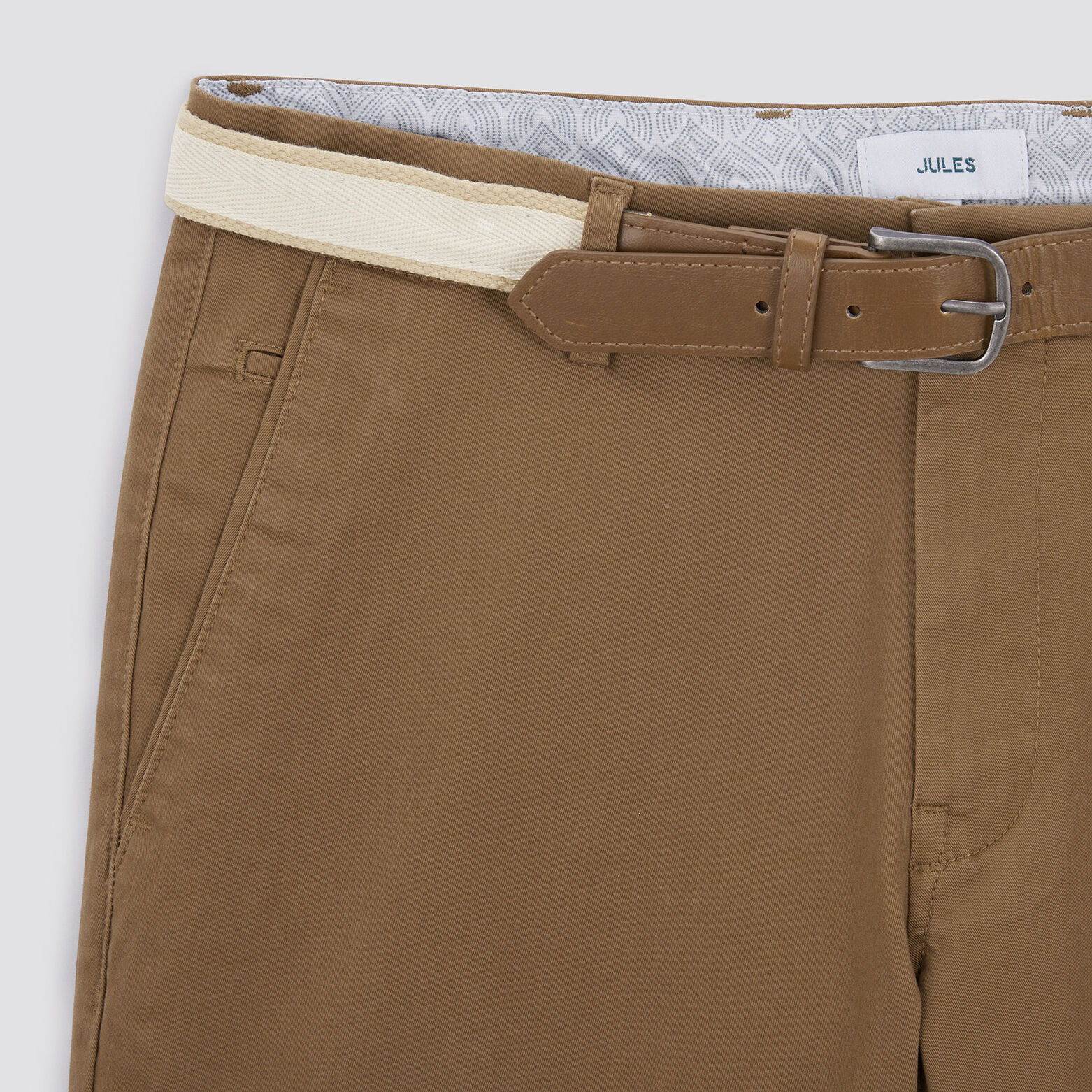 Bermuda chino uni avec ceinture Camel
