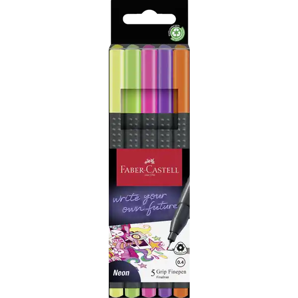 5er Set Finepen Grip 0.4, neon