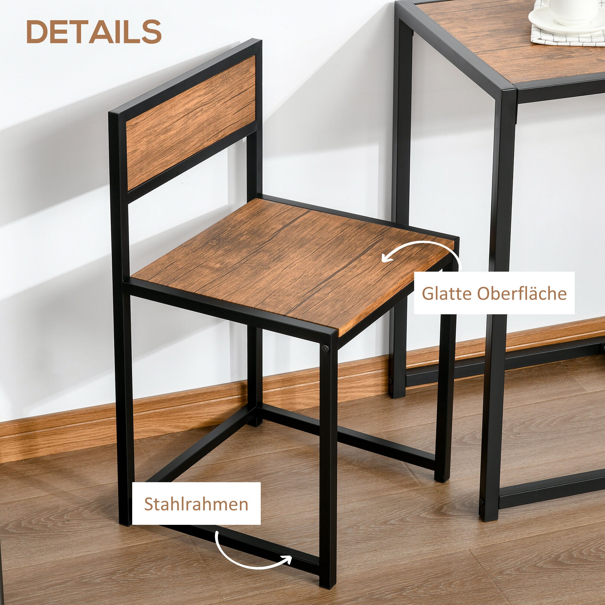 HOMCOM Essgruppe mit 2 Stühlen schwarz, natur 90L x 47B x 76H cm