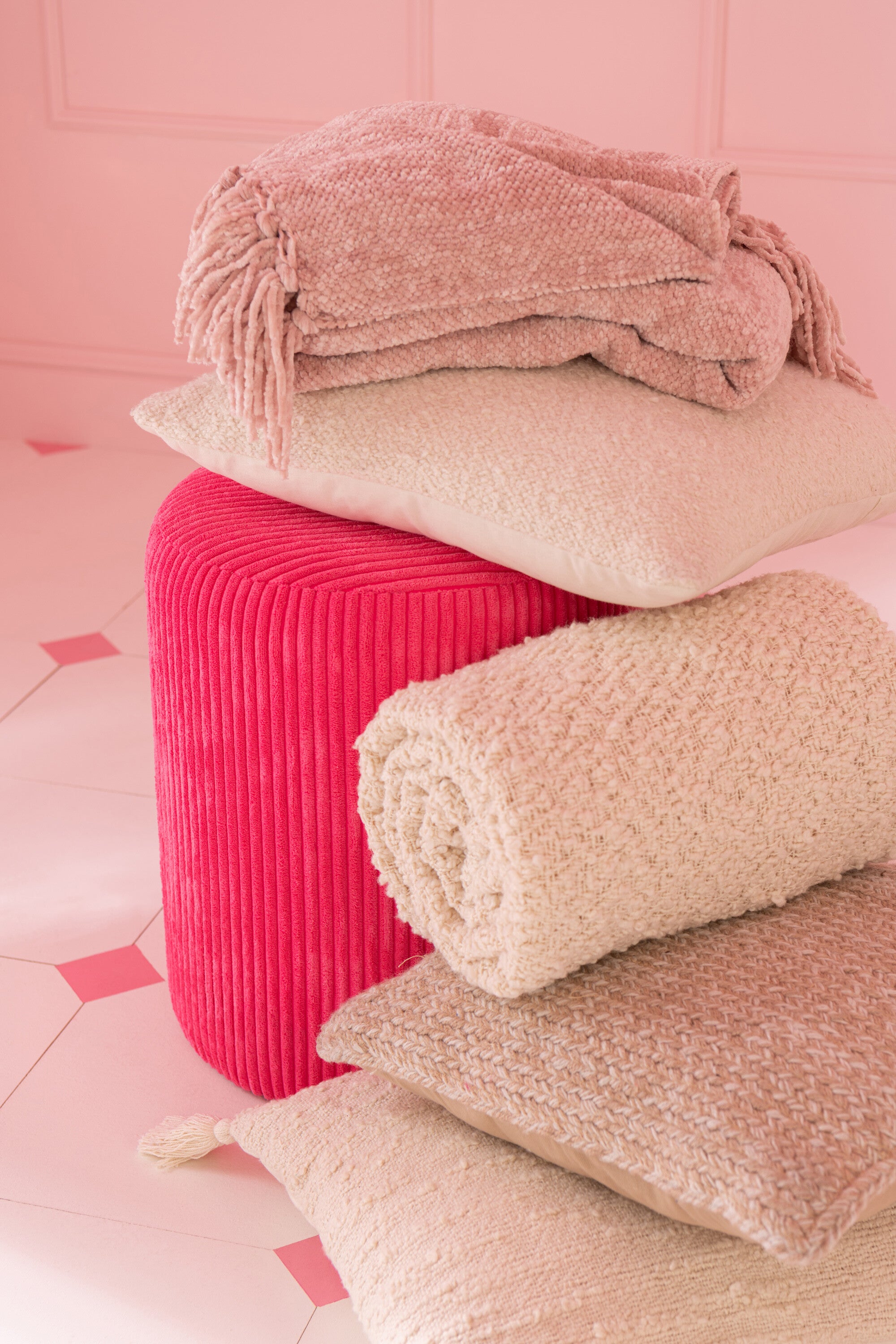 J-Line deken Chenille - polyester - roze