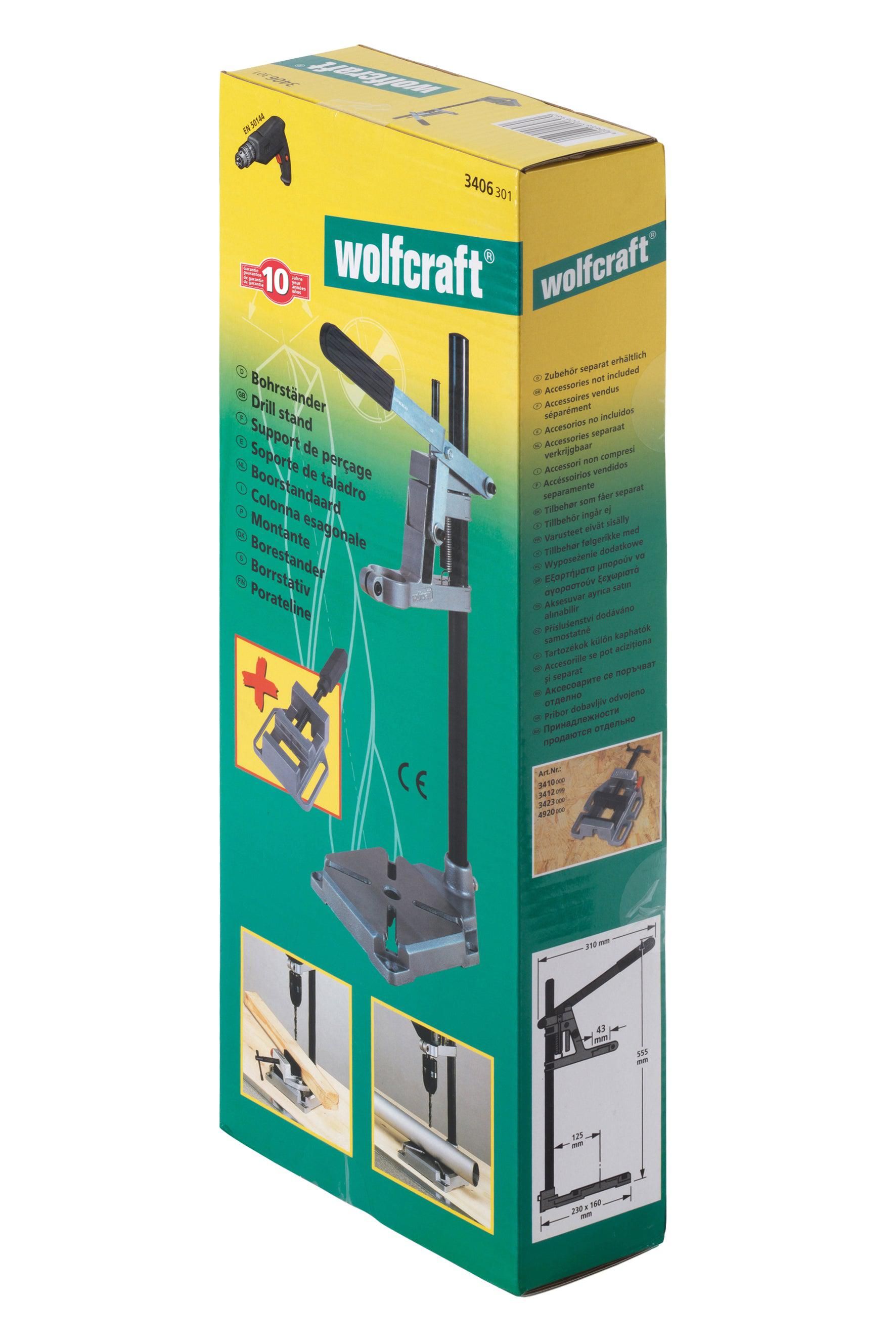 Wolfcraft Tafelboormachine Boorstandaard met Machineklem/Bankschroef - 3406301