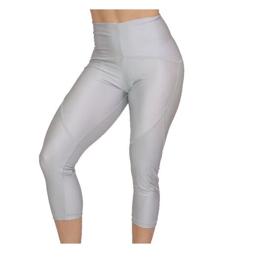 Calça Capri Esportiva Feminina, Prata Brilhante