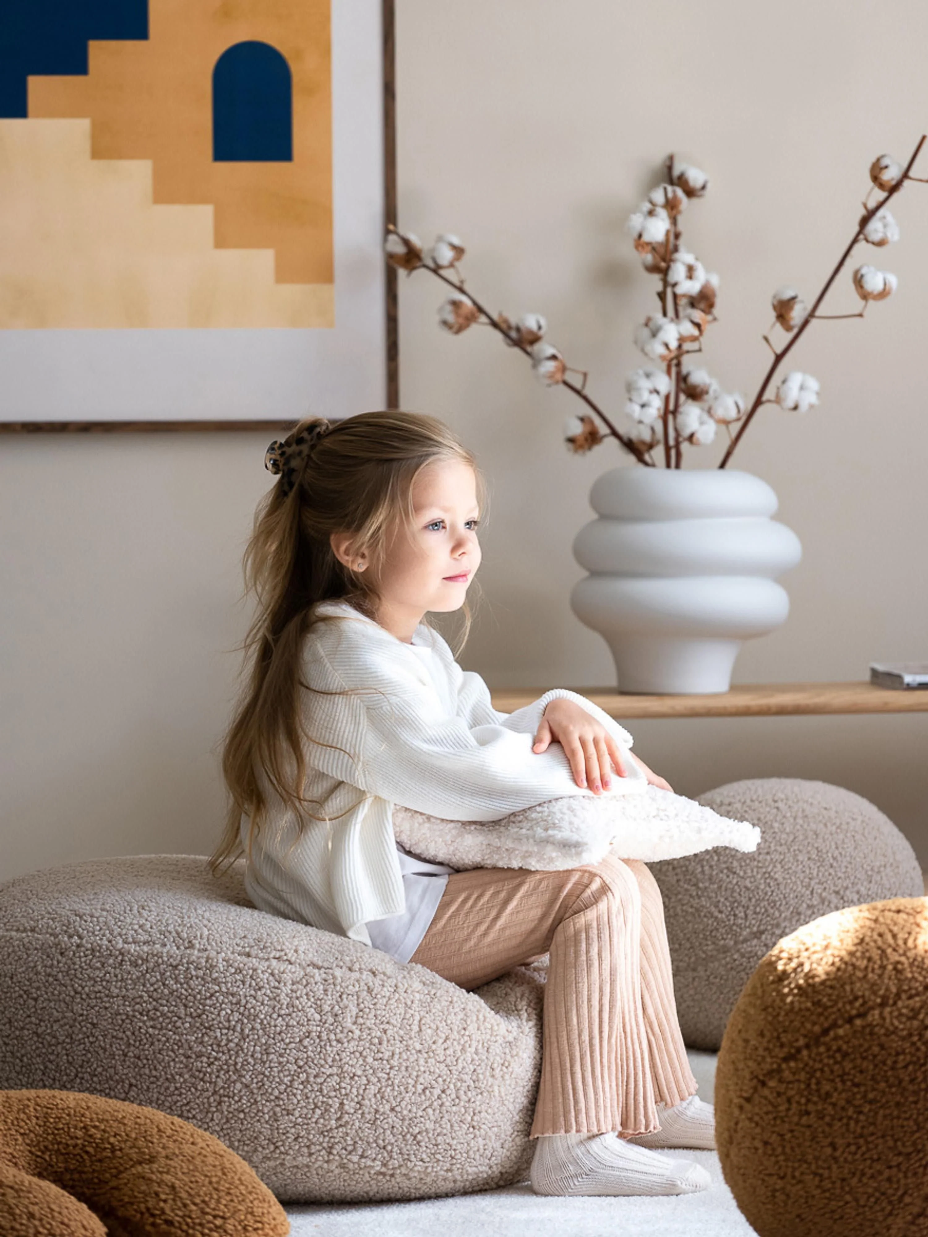 Kinderen teddy poef Sugar, Ø 65 cm