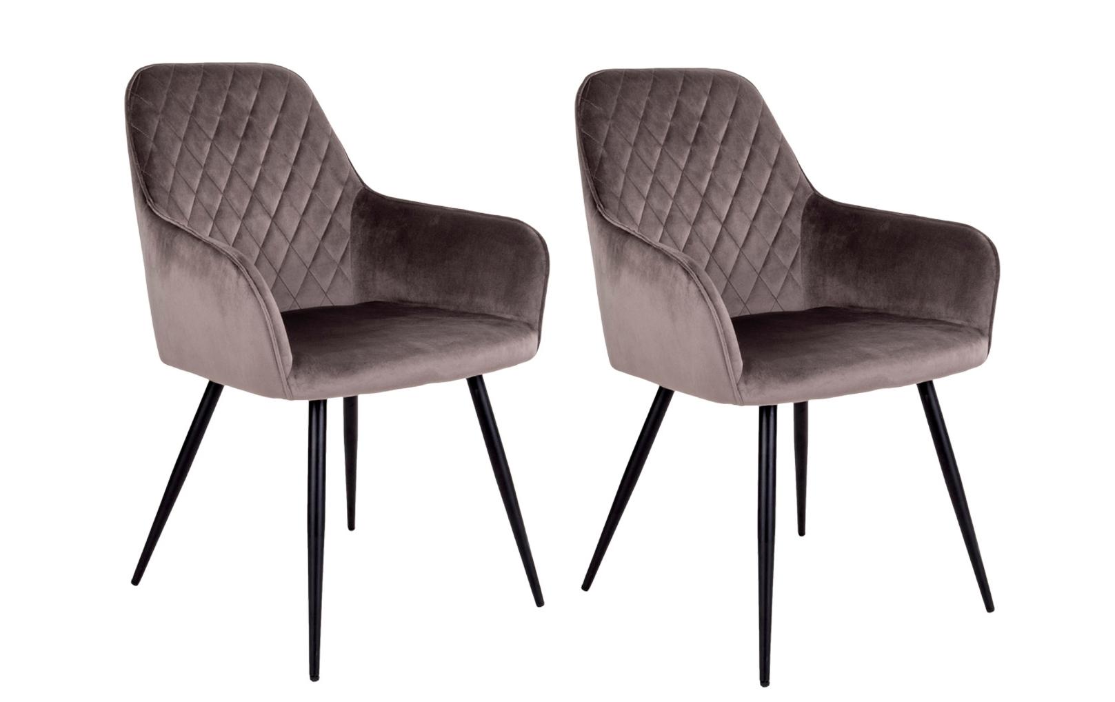 Stuhl Harbo 65 x 57 x 87, Grau/Schwarz, 2 Stück<br>Esszimmerstuhl mit Armlehnen und Rautensteppung