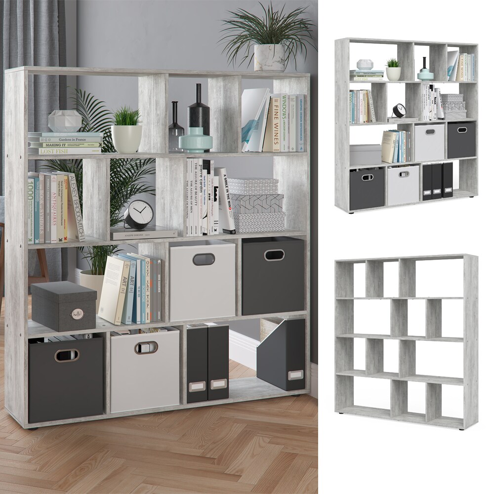 Vicco Raumteiler Pilar Bücherregal Standregal Büroregal 12 Fächer Beton