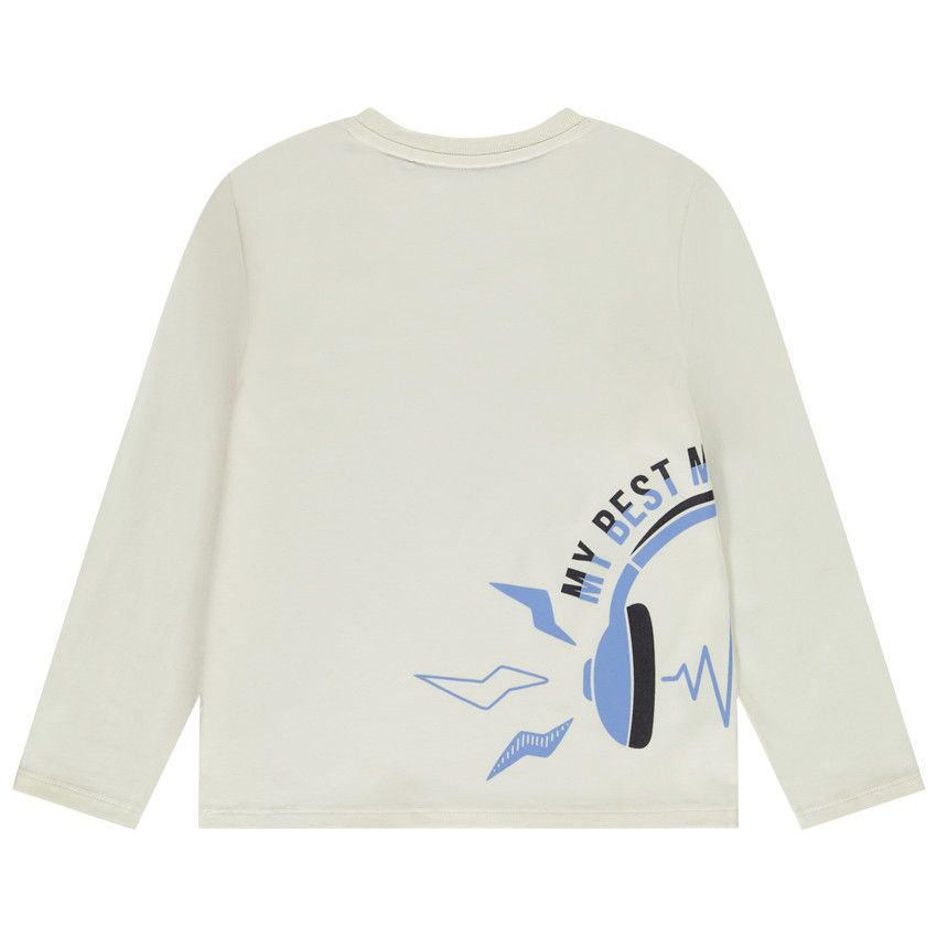 T-shirt manches longues en jersey avec print placé pour garçon - Ecru