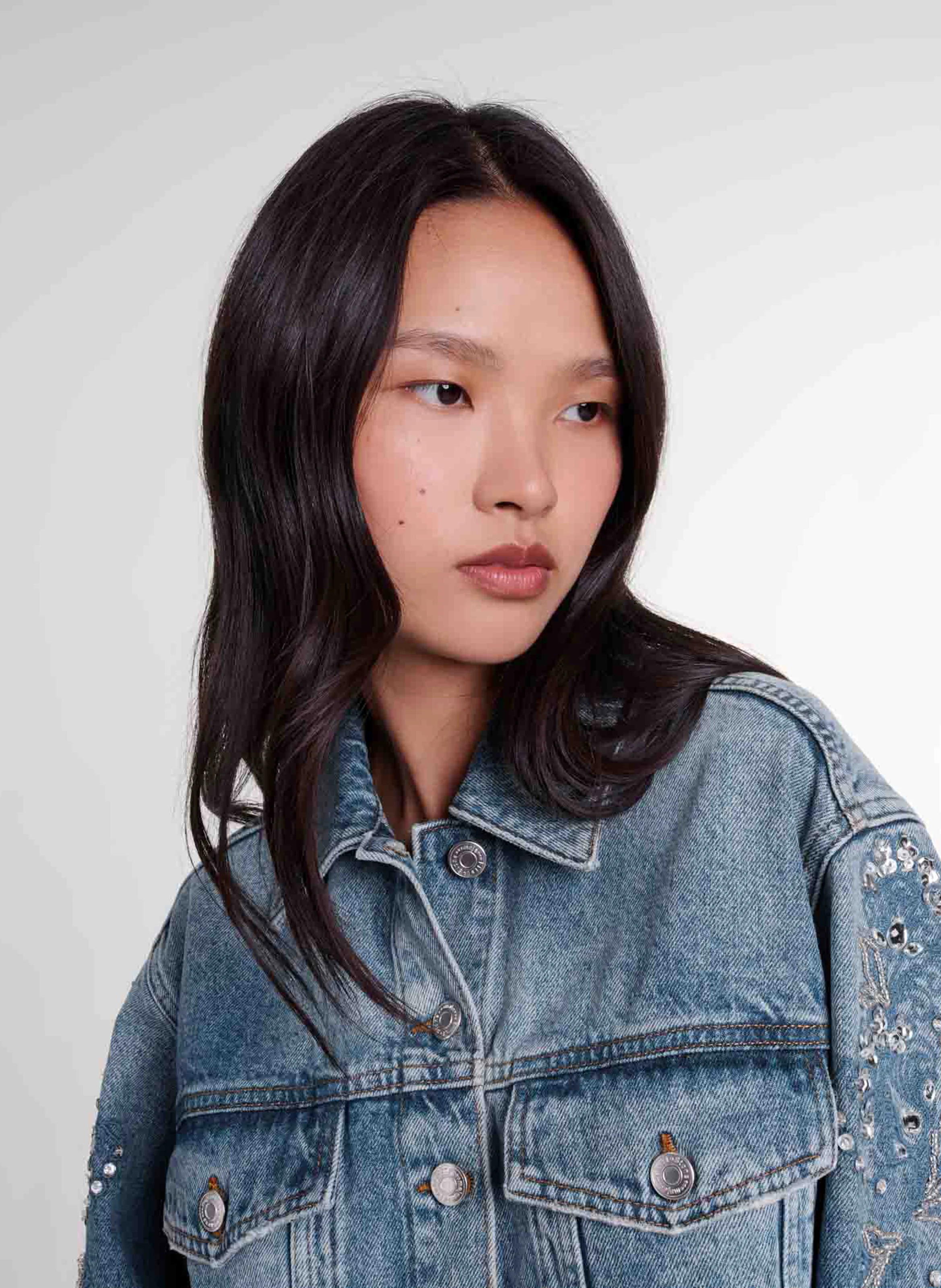 Veste en jean courte droite en coton | Bleu