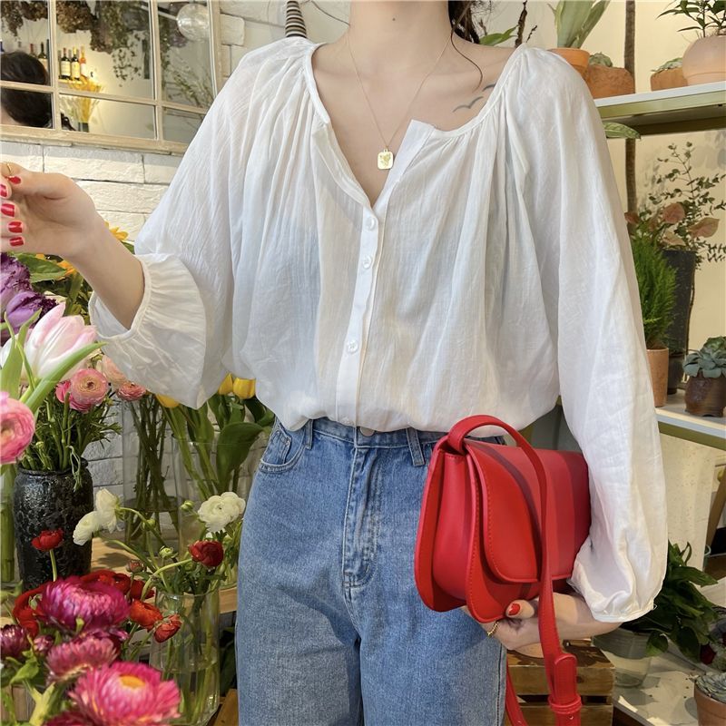 Shinsei - Effen blouse met 3/4 mouwen