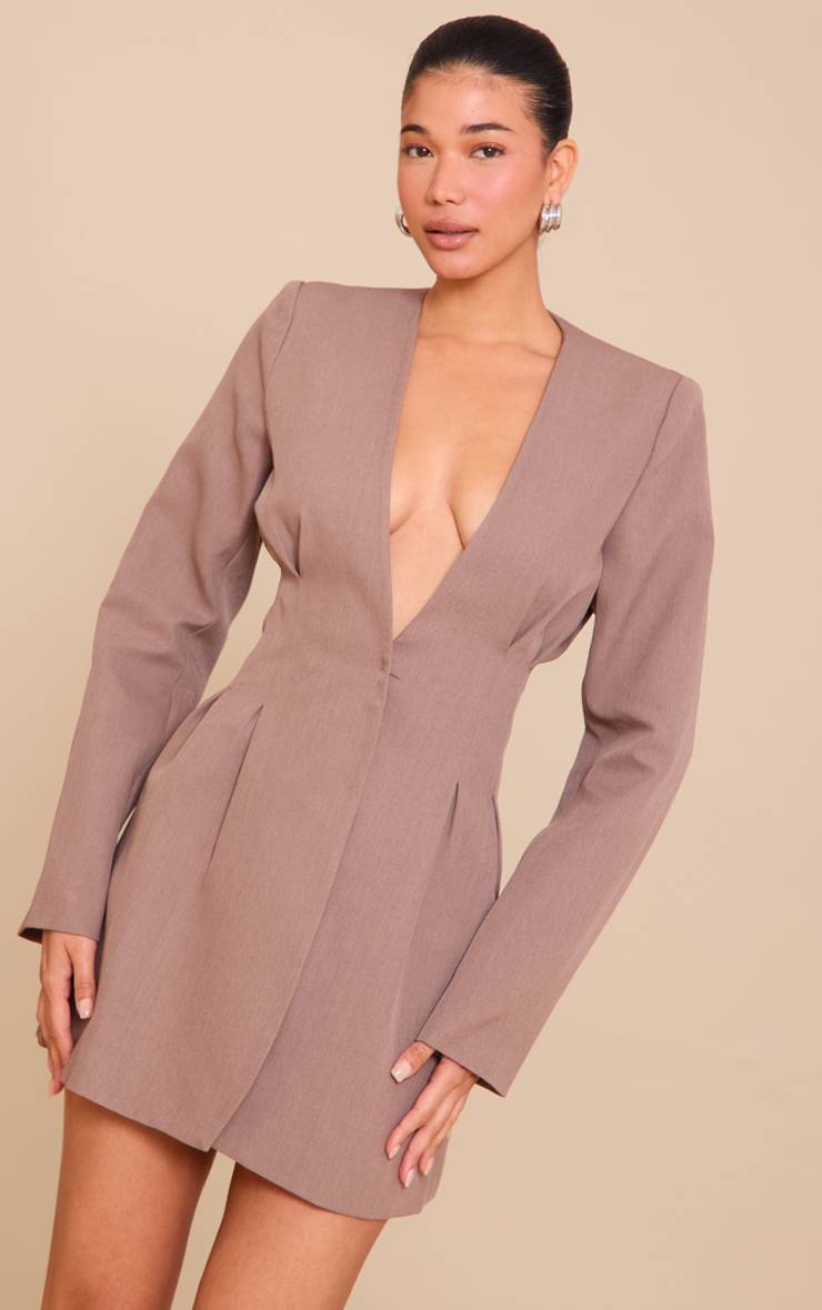 Champignon Robe Blazer Droite Plissée En Tissu Tissé