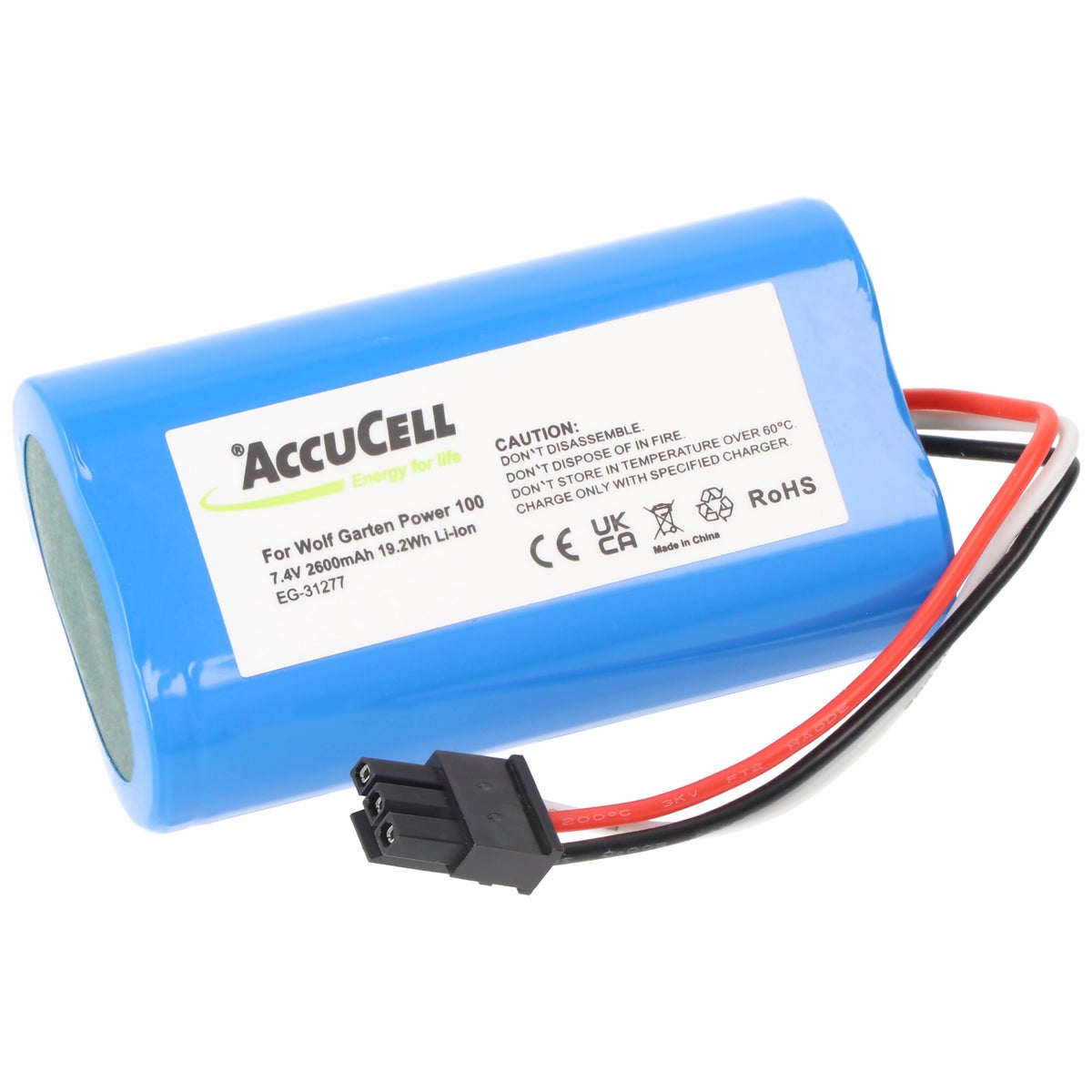 7,4 Volt accu geschikt voor Wolf Garten Power 100, Li-ion, 7,4V, 2600mAh, 19,2Wh