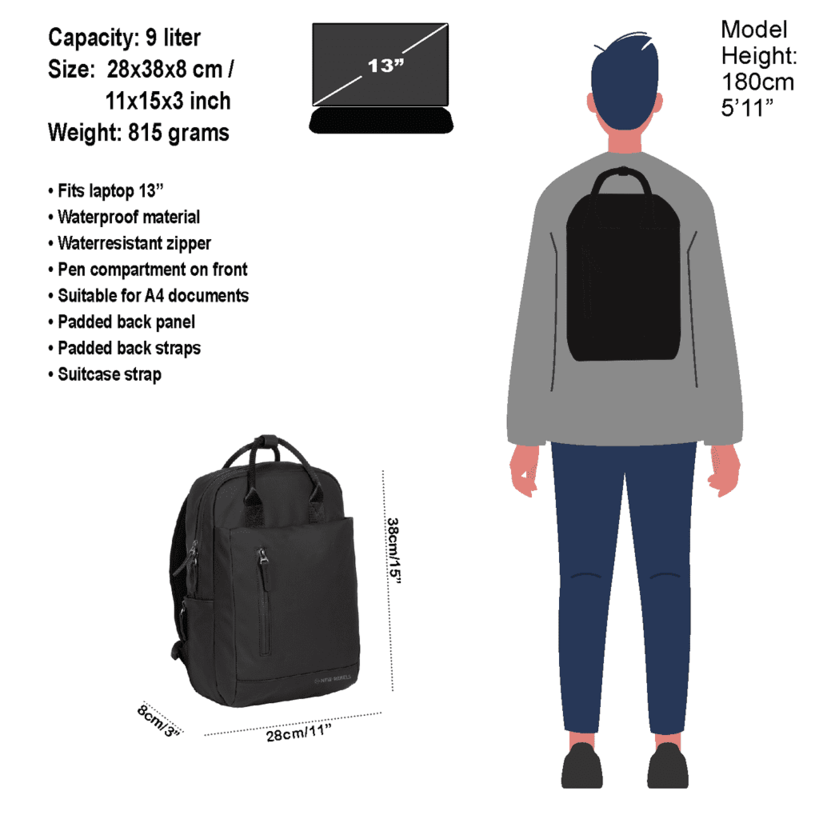 New Rebels Harper Miami Backpack Laptop 13 inch Black