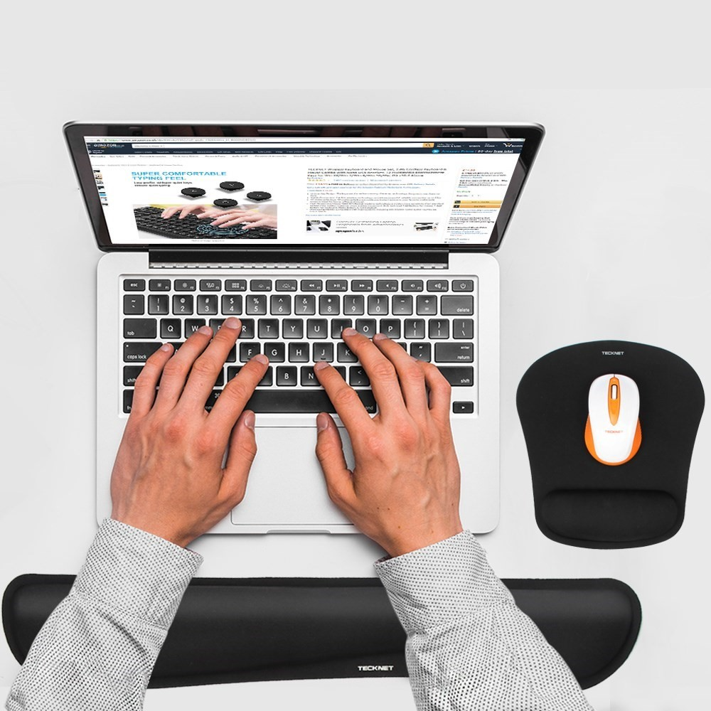 (2-tlg. Set) Ergonomische Mausmatte und Tastatur Handballenauflage für Arbeiten am Computer - Schwarz