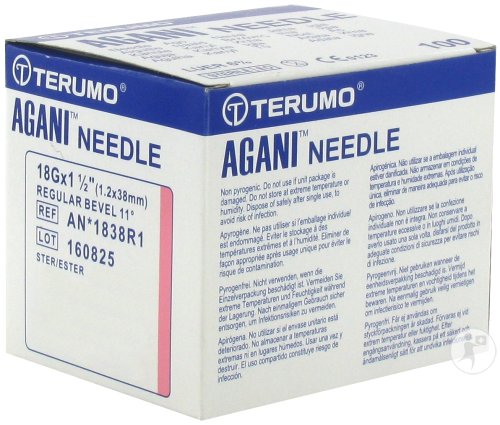 Terumo Agani Aiguille 18Gx1½ Canule 1,2x38mm Biseau Régulier Rose 100 Pièces
