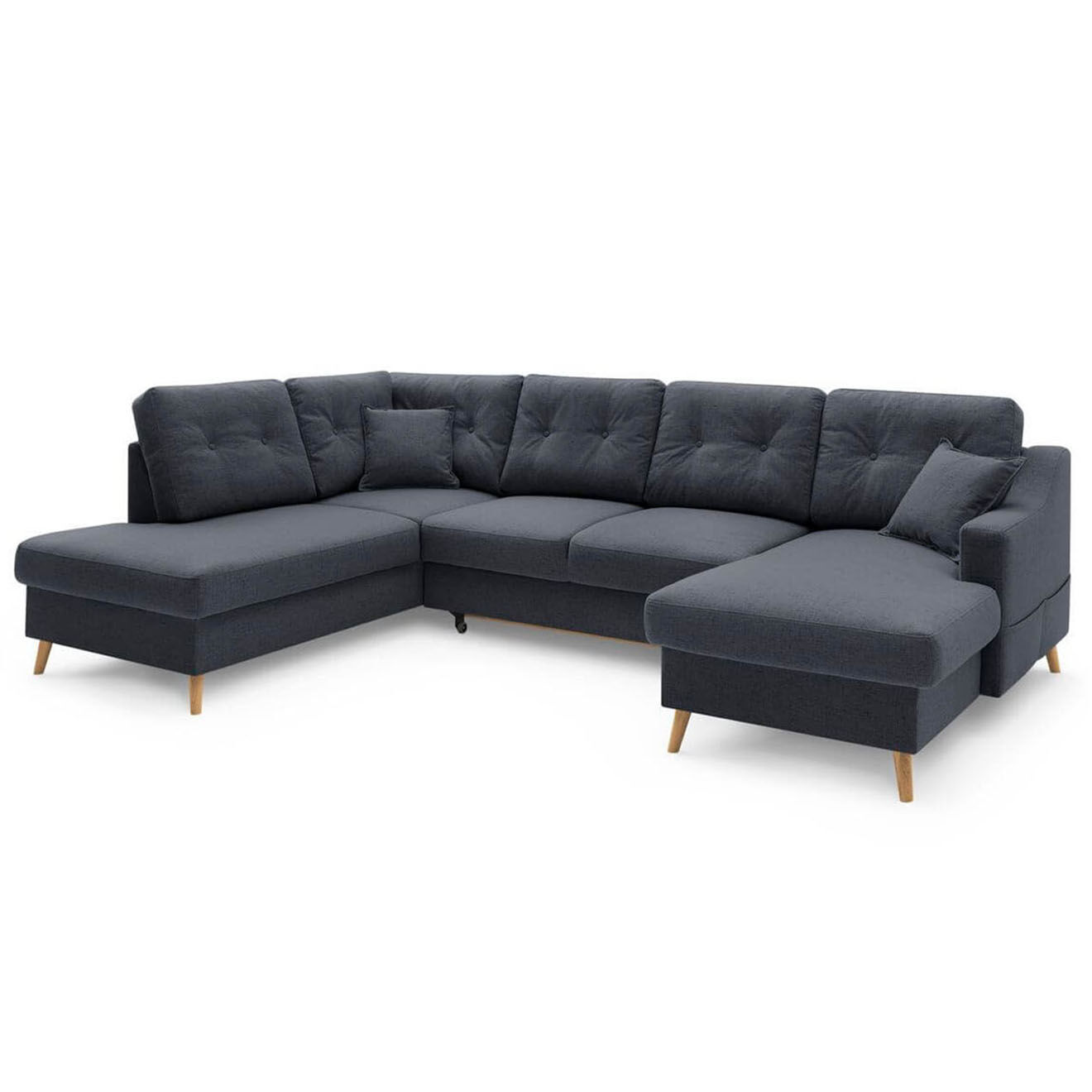 Bobochic Canapé d'angle panoramique convertible droit Sweden bleu foncé - 300x149/90/198x95 cm