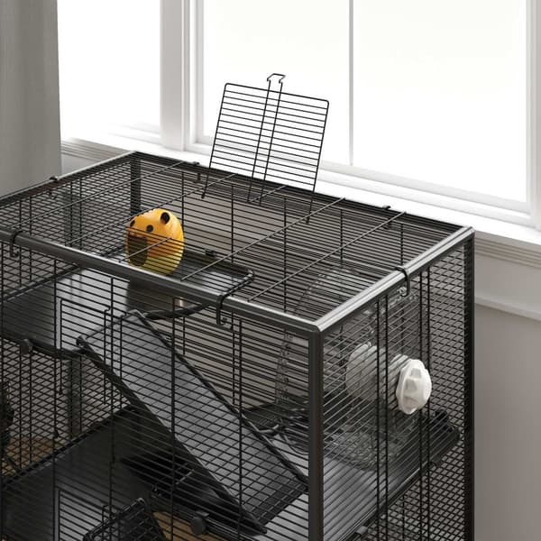 Hamsterbur for dverghamstere, 4-lags gnagerbur med glassbunn, hytte, balansehjul, ramper, matskål, smådyrsbur dverghamsterbur 78,5 x 48,5 x 80 cm svar