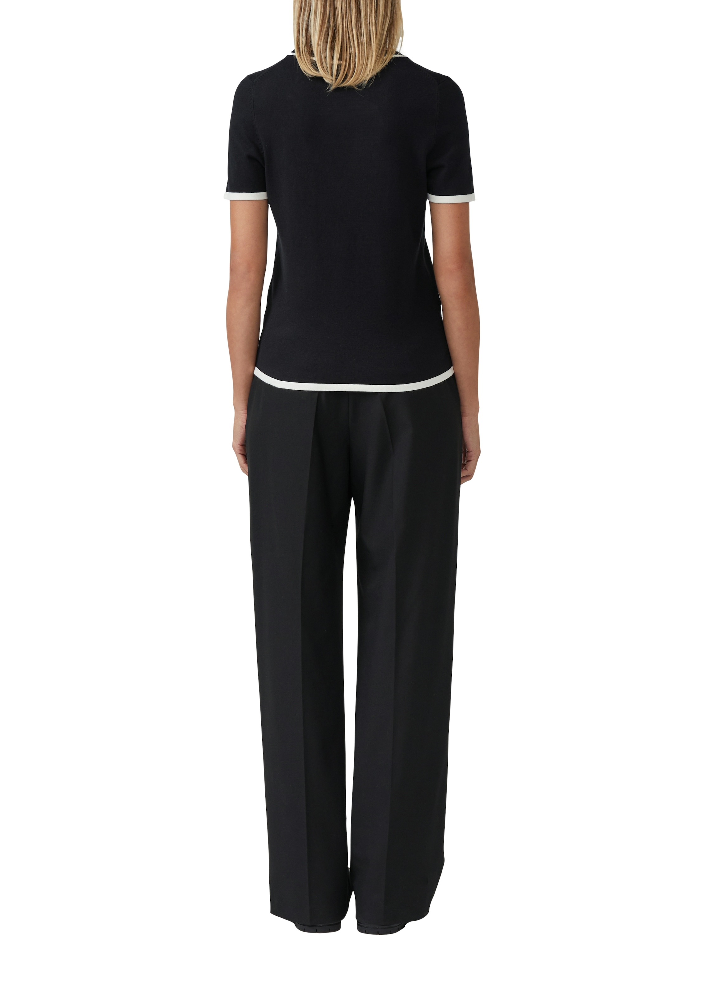 s.Oliver BLACK LABEL Kurzarmpullover , Feinstrick, Rundhals mit kontrastfarbenen Bündchen