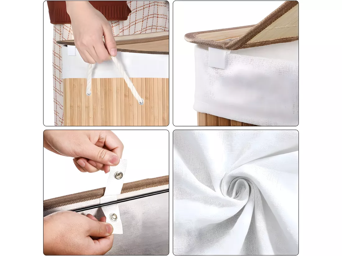 Panier à Linge en Bambou 3 Compartiments avec Couvercle et Poignées, 150L - L60 x H61,5 cm