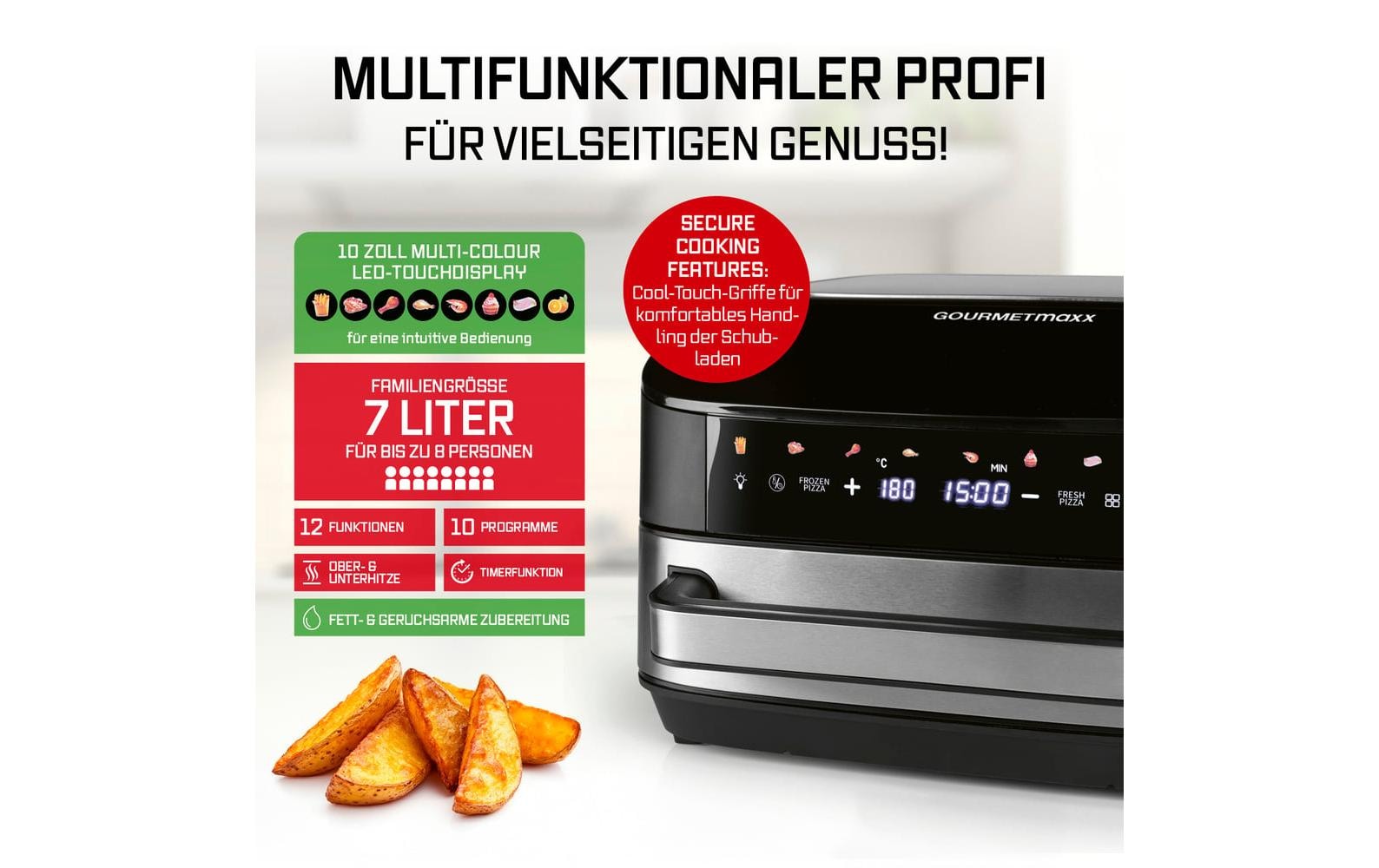 GOURMETmaxx Heissluftfritteuse »XXL-Garfläche 7 l«