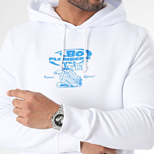 Sweat Capuche Drop Collection Plombier Blanc Bleu Roi
