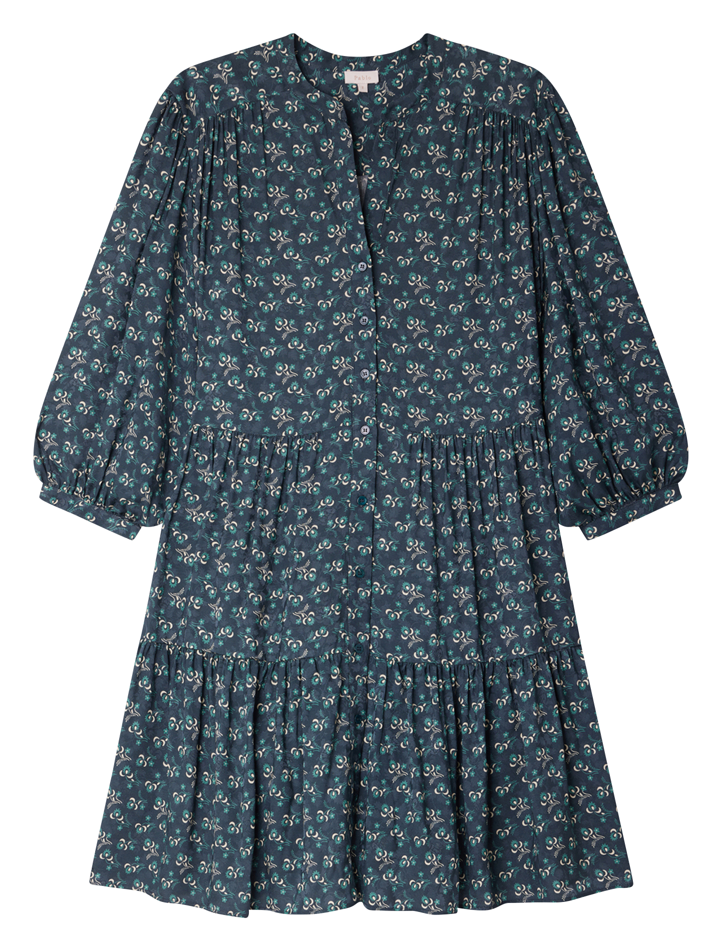 SIRINE - Robe col tunisien à imprimé fleuri | Vert