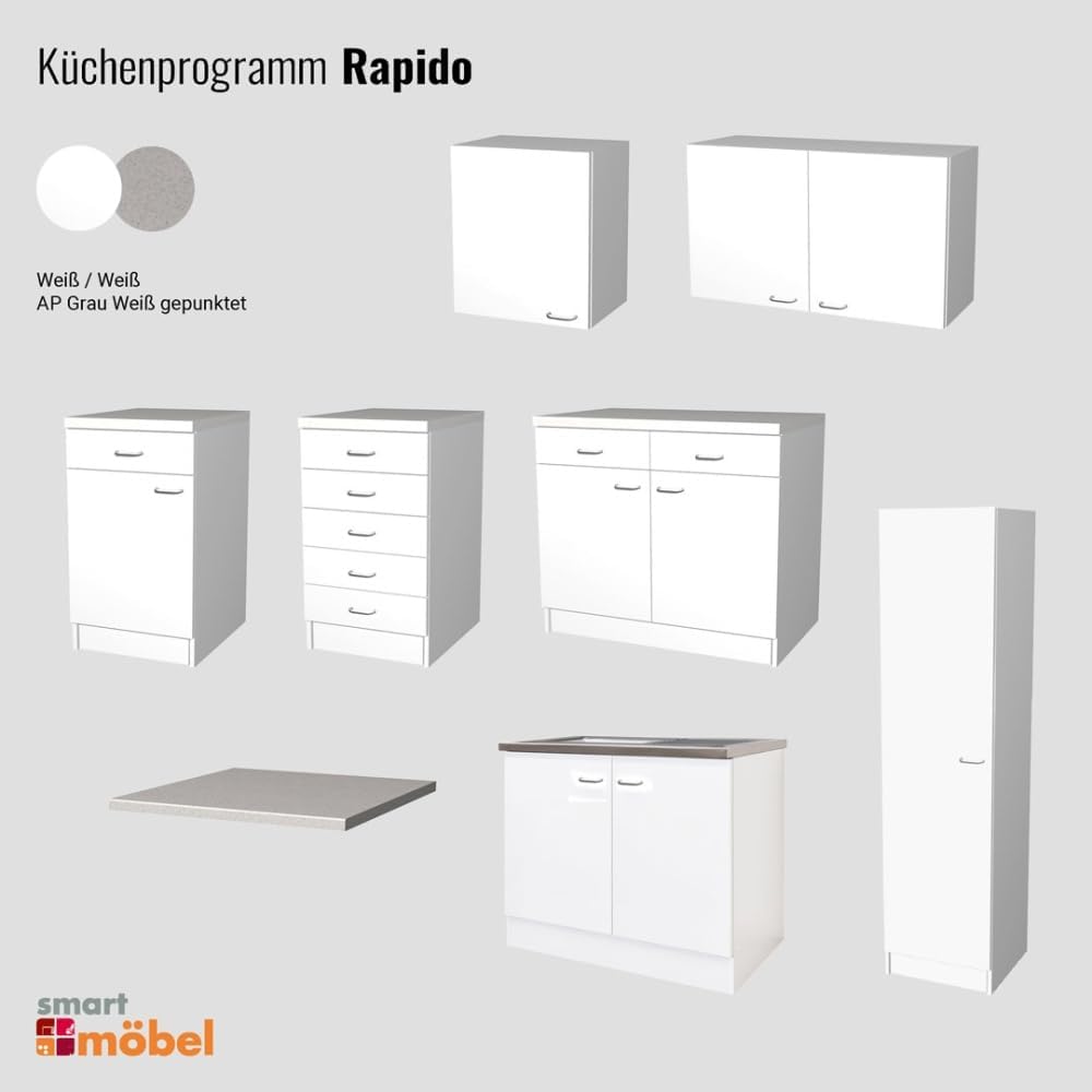 Smart Möbel Spülenunterschrank mit Arbeitsplatte & Spüle - 100 cm breit - Weiß - Rapido