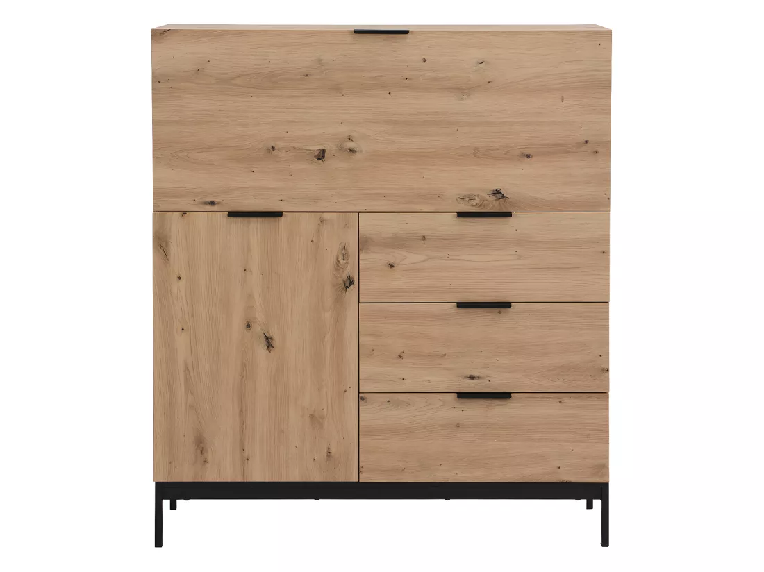 Secrétaire avec 2 porte et 3 tiroirs - MDF et métal - Coloris : Naturel - ERWIN