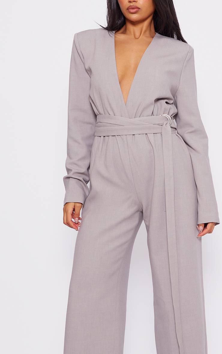 Gris Clair Combinaison Pantalon Large Croisée Avec Détails De Bretelles