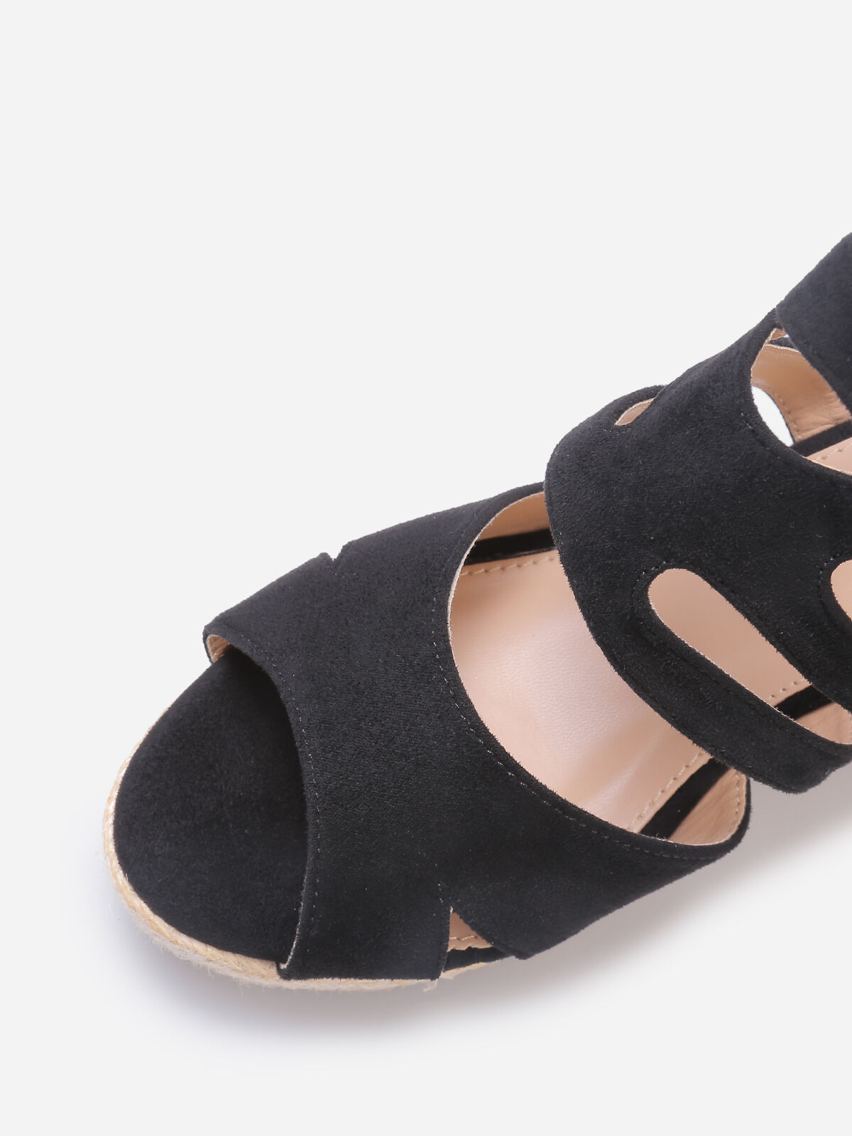 Sandales compensées à bride ajourée- Noir