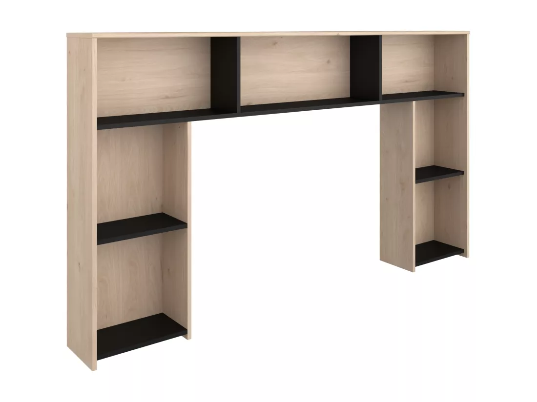 Tête de lit avec rangements 140 cm - Coloris : Naturel et noir - KINSELIA
