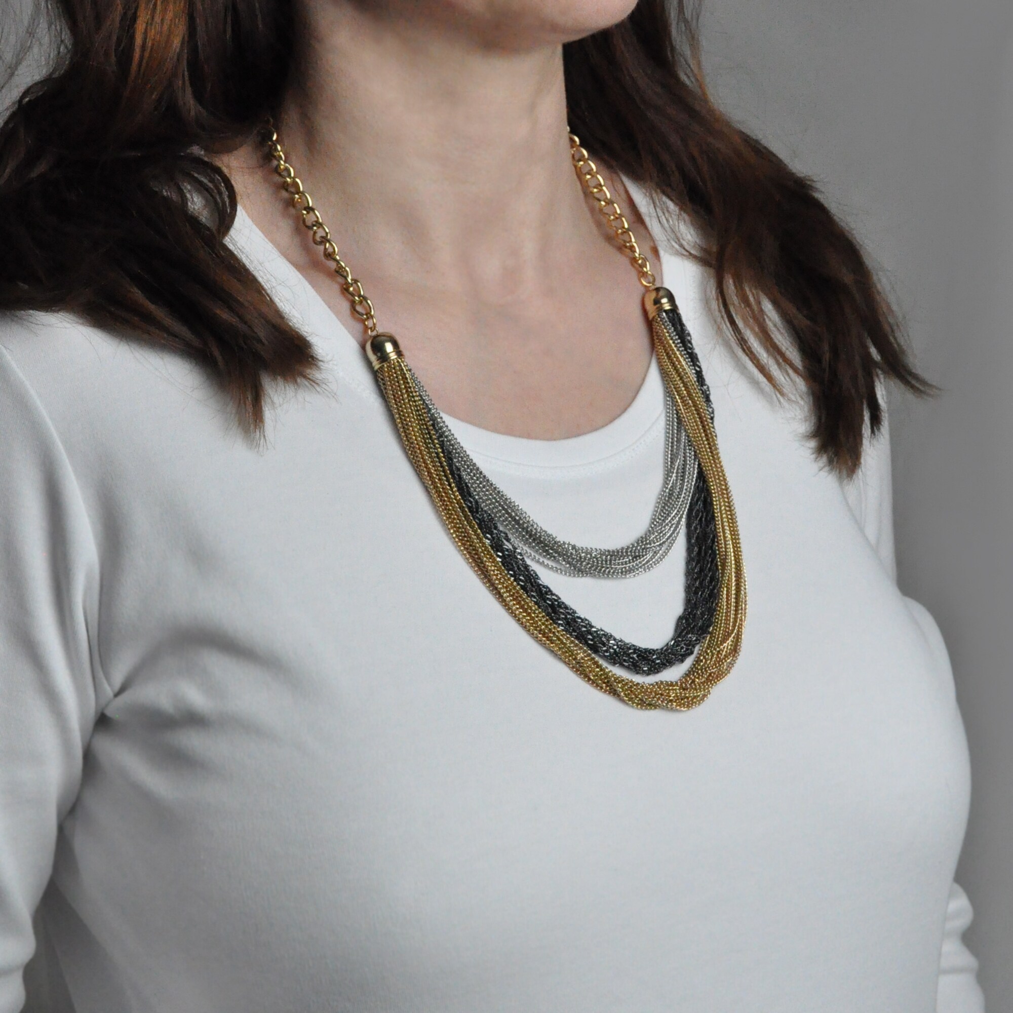 Steuer Modeschmuck Kette Halskette, vielreihig, in den Farben altgold/rhodium/hämatit