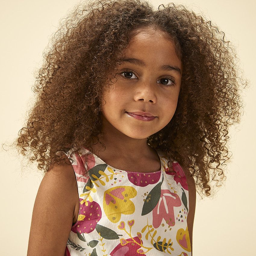 Robe sans manches imprimé floral à fentes latérales pour fille - Blanc