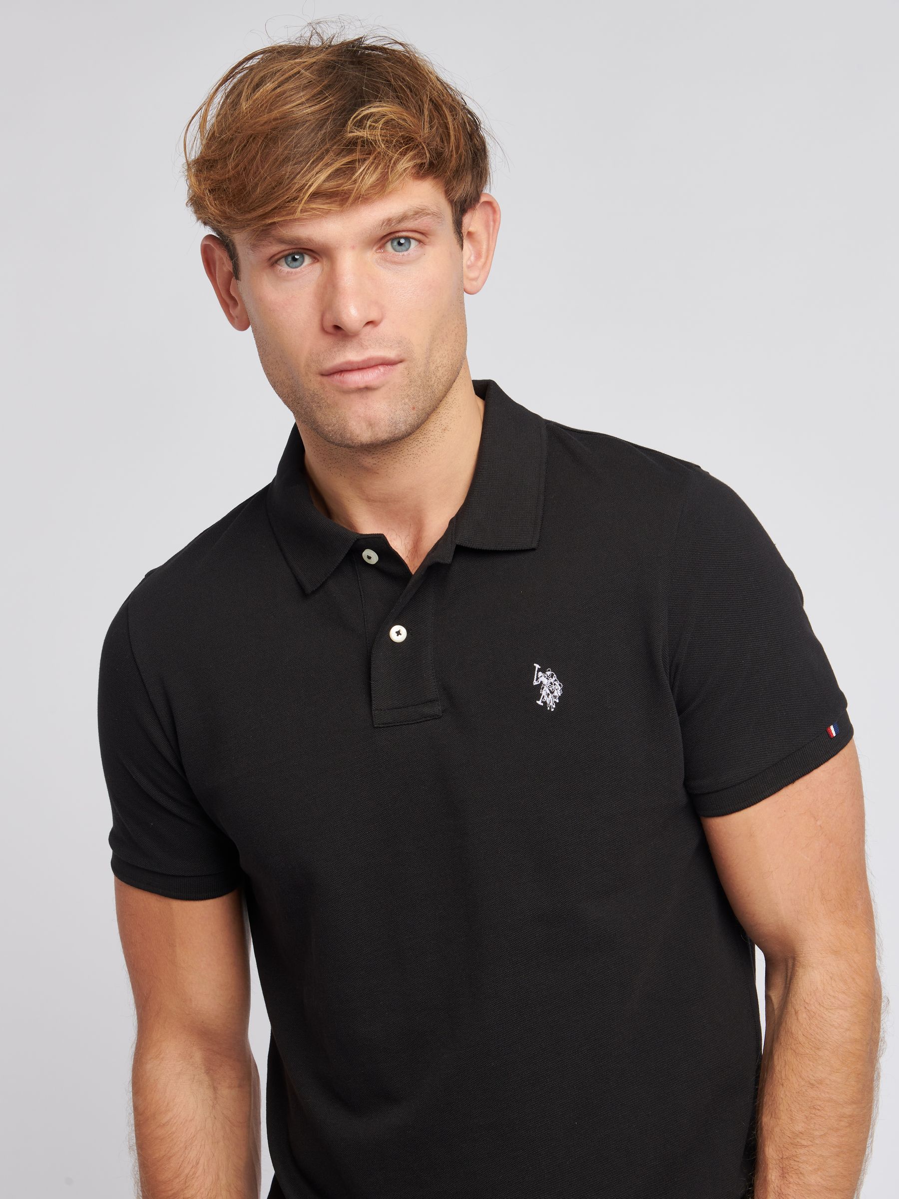 Zwart - U.S. Polo Assn. Piqué poloshirt met normale pasvorm van 100% katoen