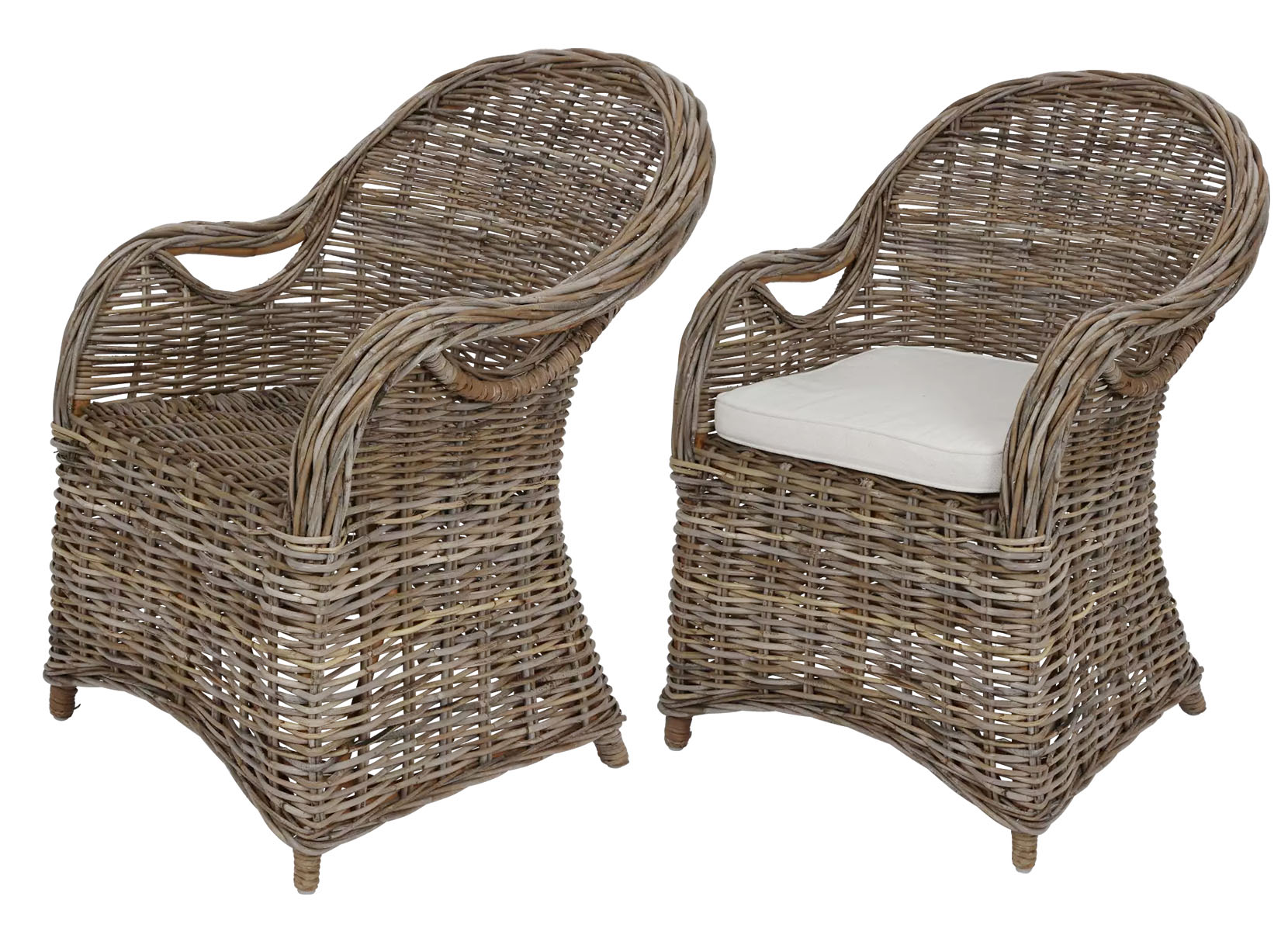Rattansessel Athena mit Sitzkissen 4er-Set Natural-Grey