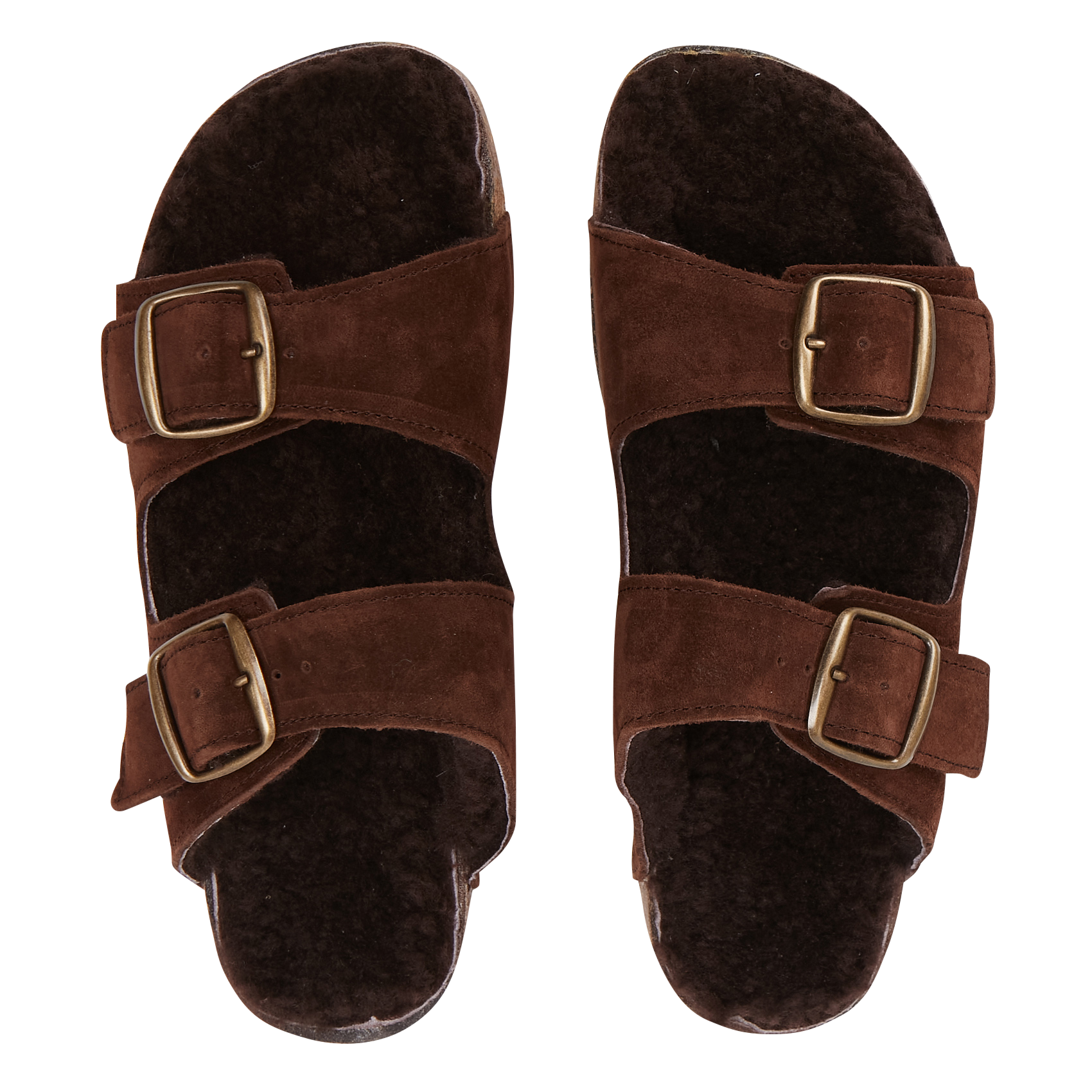 Sandales fourrées en cuir velours | Marron