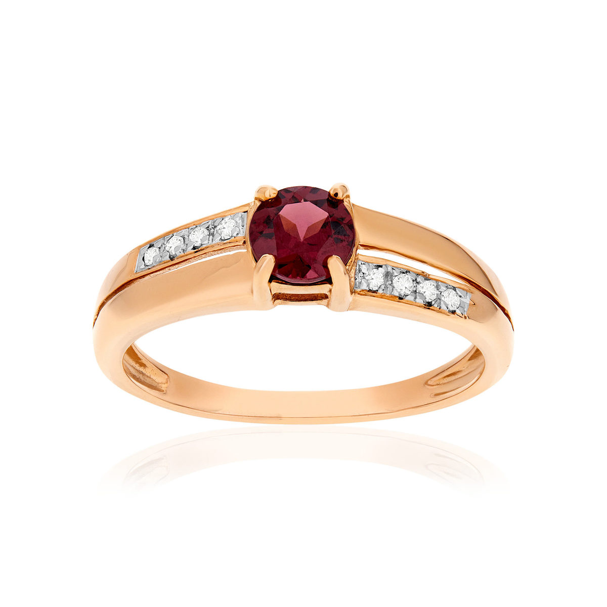 Bague or 375 rose grenat rhodolite et diamants