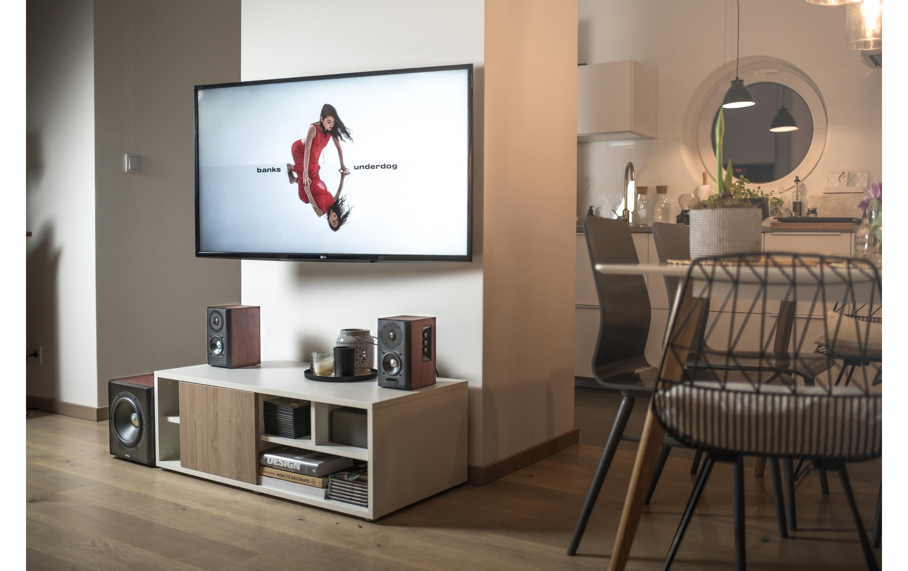 Regallautsprecher Paar S350DB mit Subwoofer Braun<br>Aktive 2.1 Lautsprecher mit Subwoofer und Bluetooth