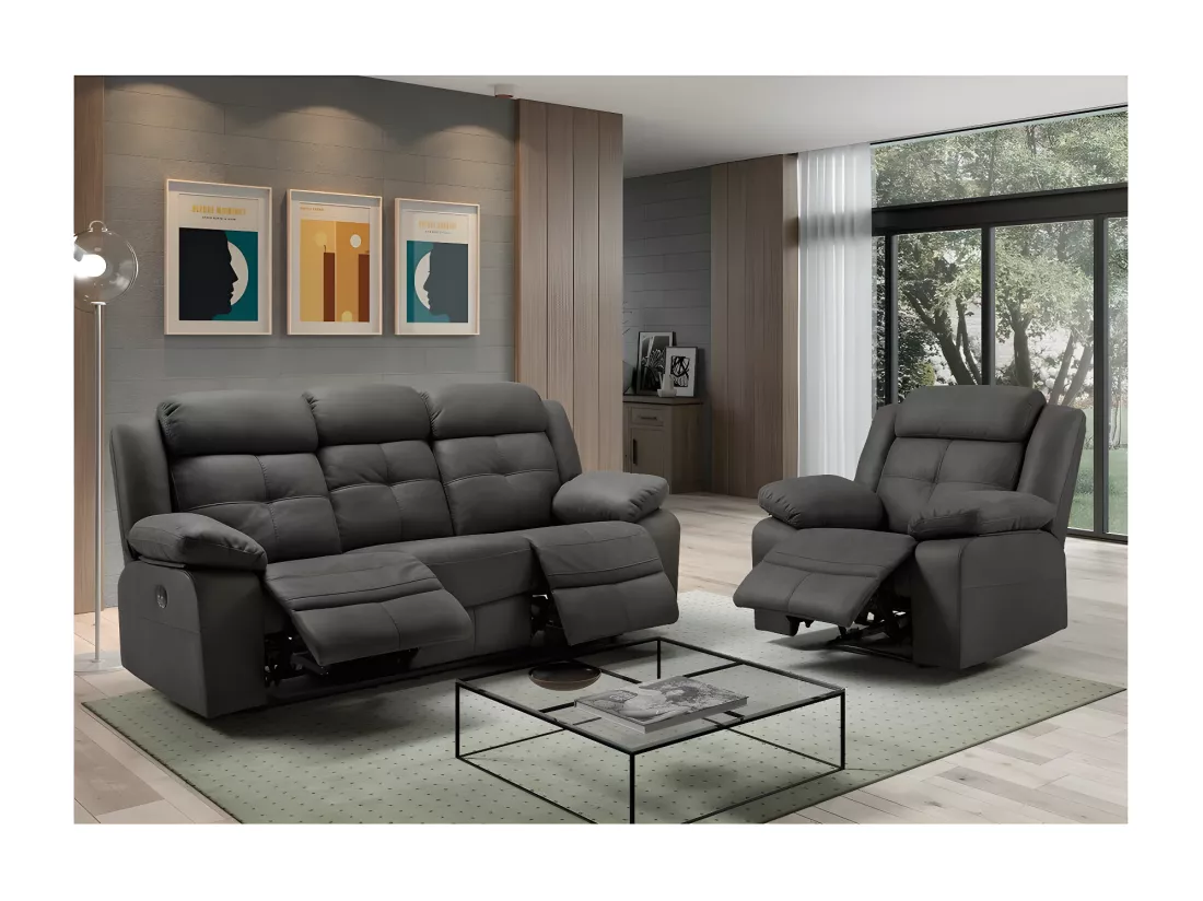 Fauteuil de relaxation électrique nubuck gris Pinya