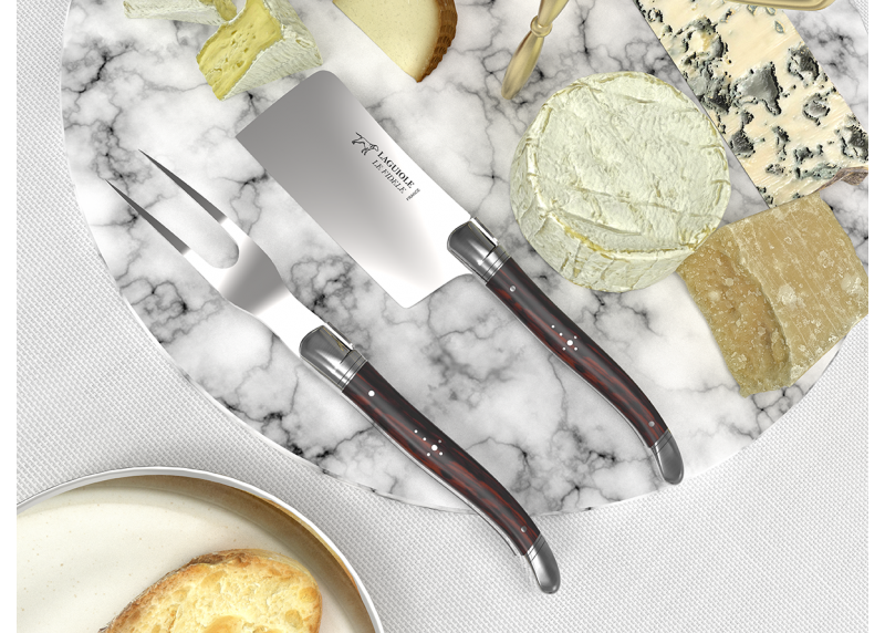 Service à fromage Laguiole avec un manche en bois d'amourette et mitres en acier inoxydable