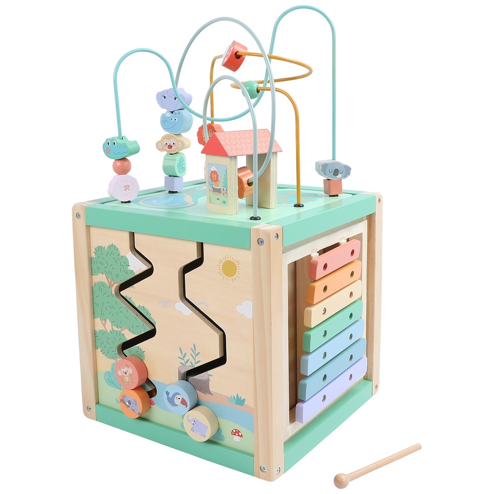 Eichhörnchen-Spiel-Safari 5-in-1-Aktivitätswürfel aus Holz