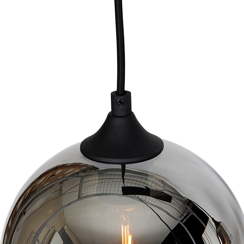Art deco hanglamp zwart met smoke glas 8-lichts - Hanne