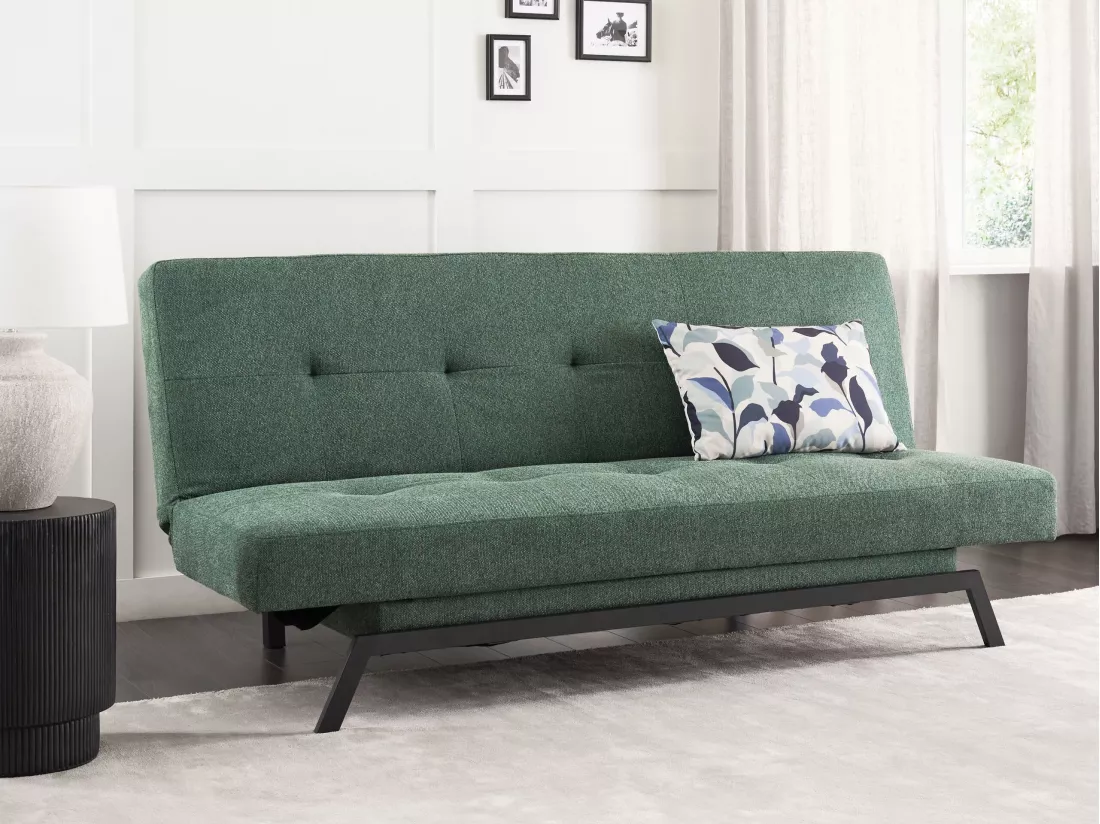 Canapé convertible 3 places en tissu vert LEEDS